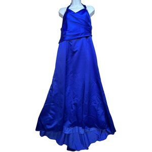 Alfred Angelo Womens Satin Halter Maxi Dress Hi-Low Sleeveless Size 6 Royal Blue